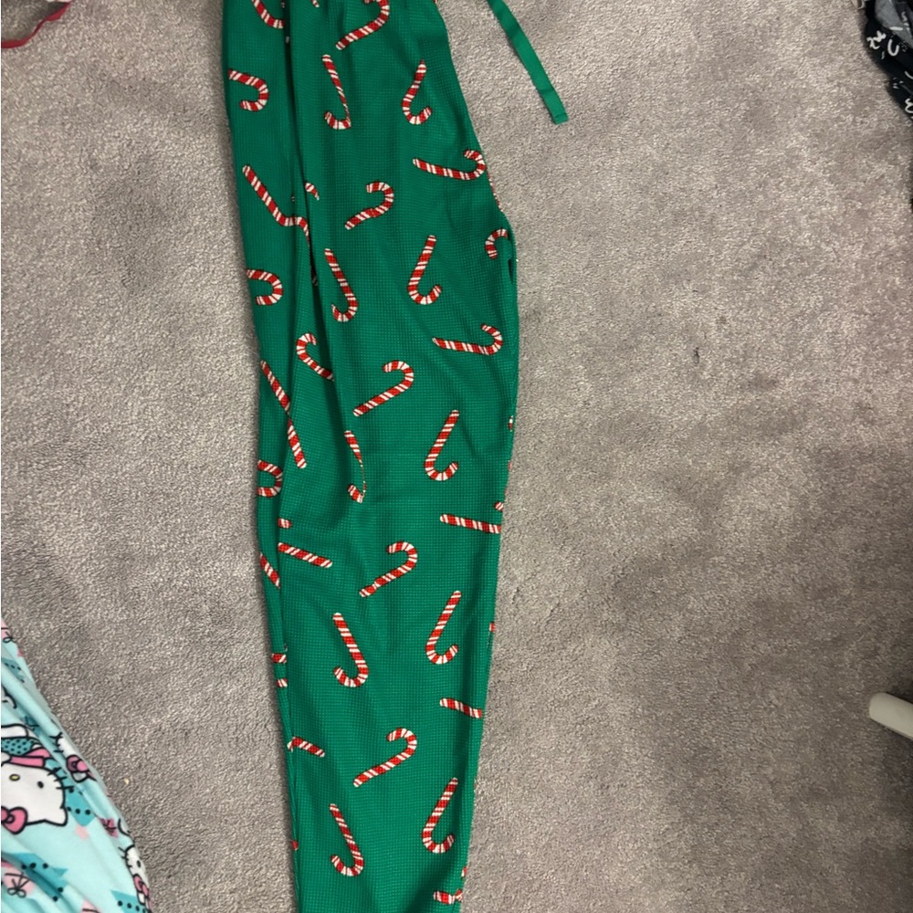 Festive Green Candy Cane Print Women's Pants